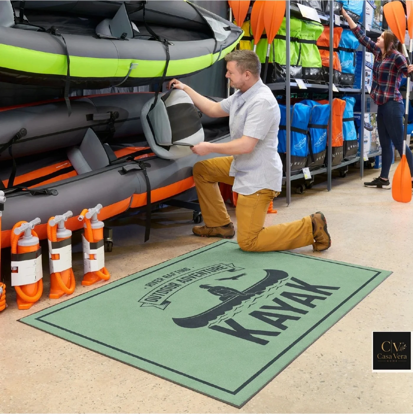 Pale green Jet Print Light Eco logo mat laid in a sports retail aisle